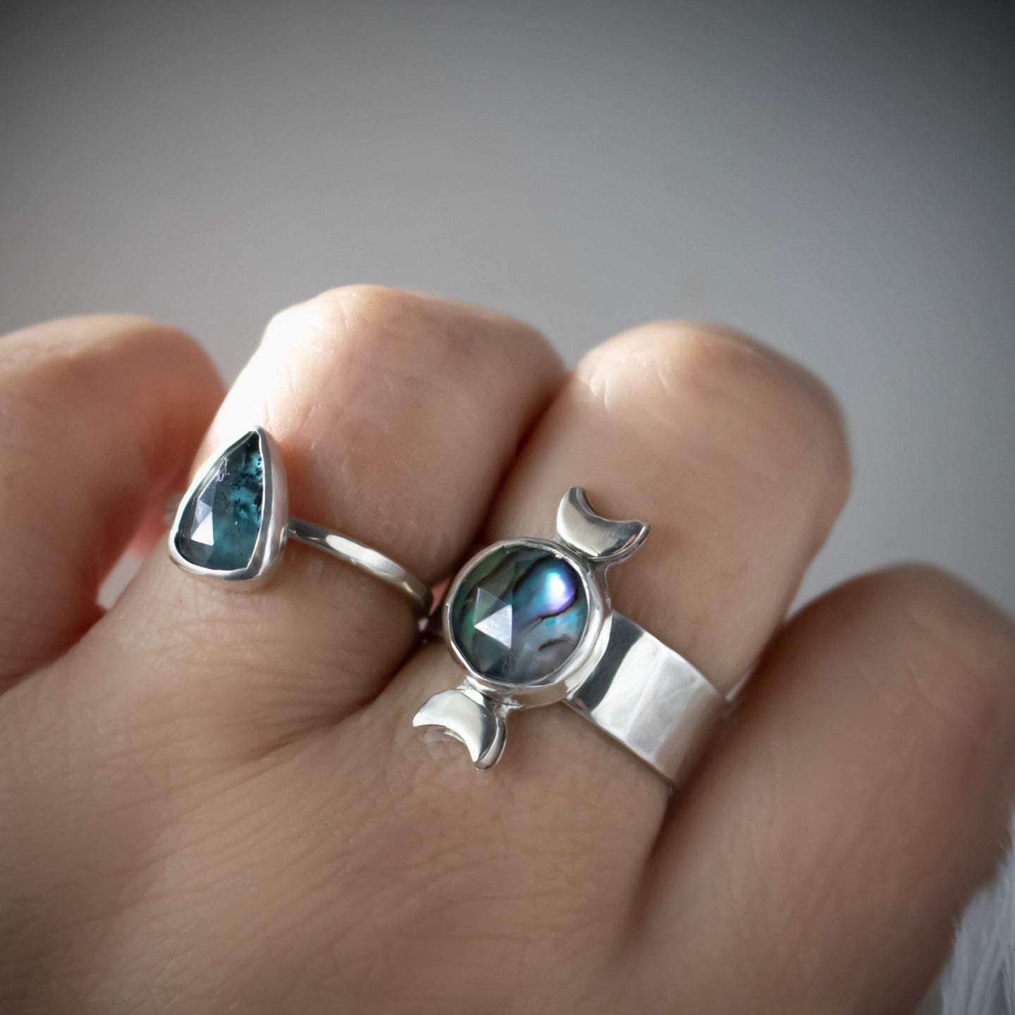 Size 8.5 Faceted Abalone Moon Phase Ring-Womens-LittleGreenRoomJewelry-LittleGreenRoomJewelry
